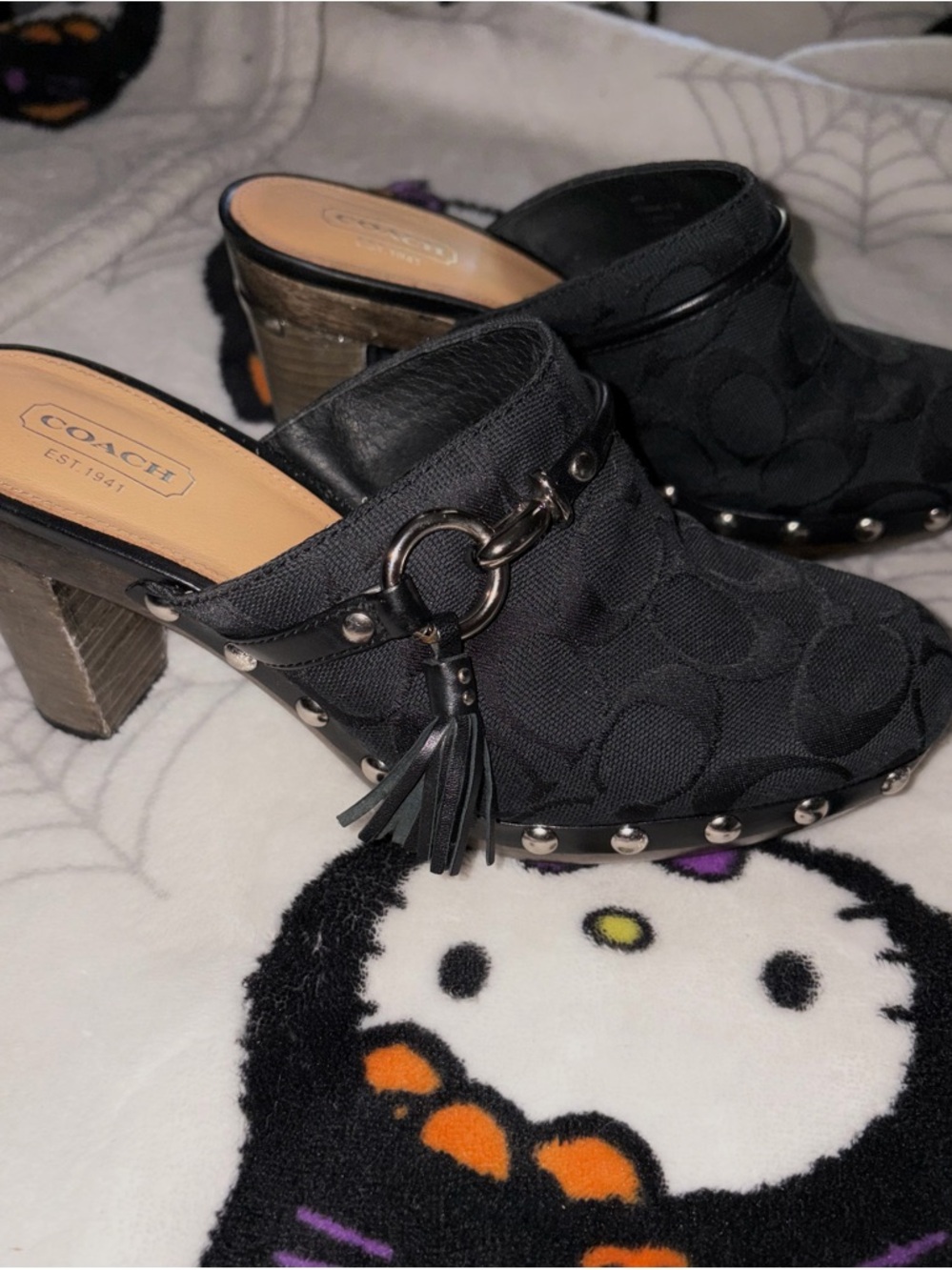 Vintage Coach Sasha Mules Size 7.5 Q658 Black Signature Heels